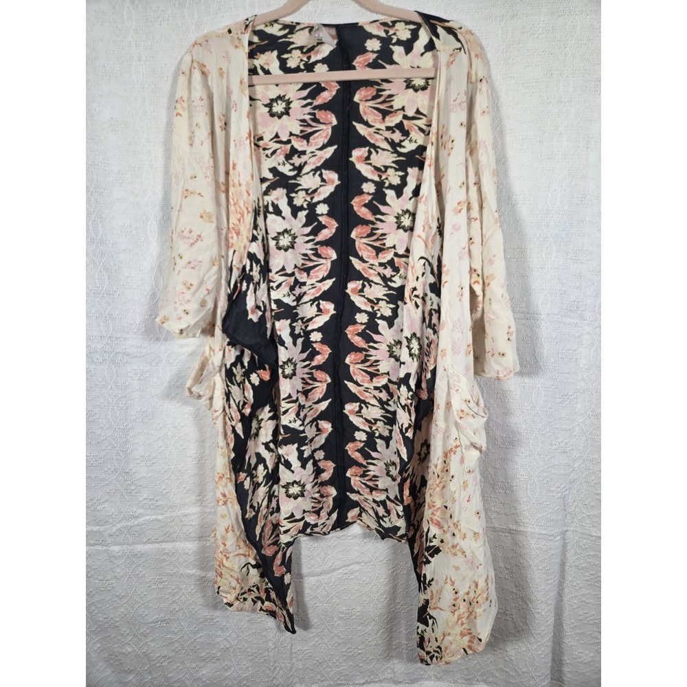 Band Of Gypsies Floral Print Long Line Open Front‎ Kimono Cardigan Flowy OS